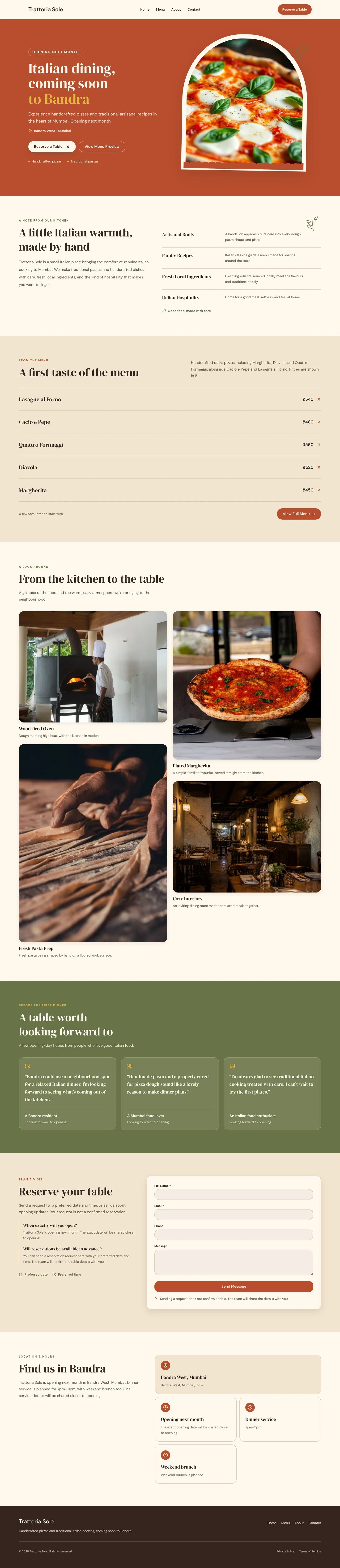 Terracotta Trattoria homepage design for Trattoria Sole