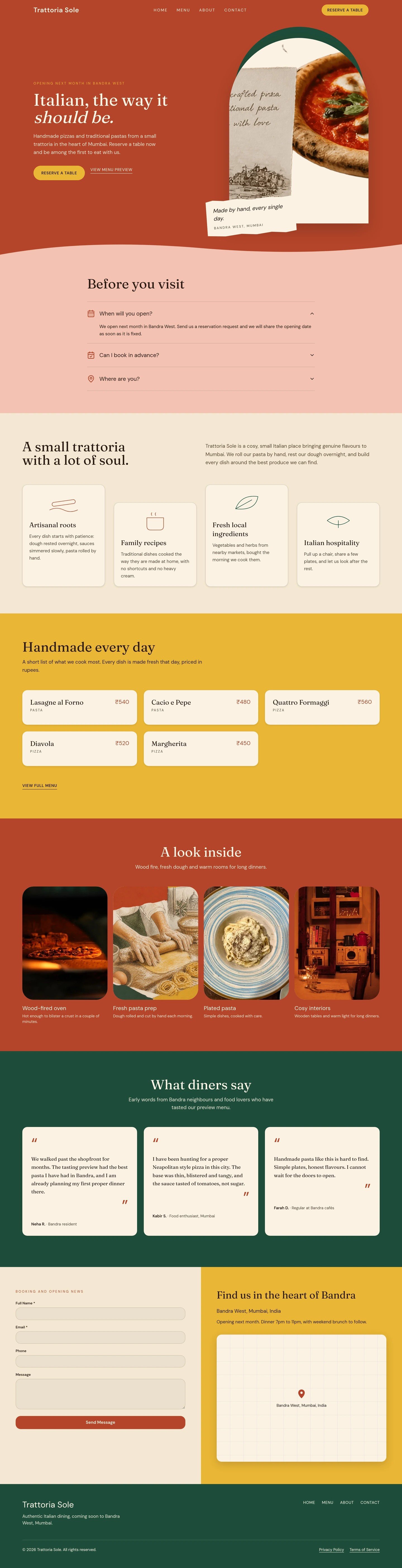 Candlelit Table homepage design for Trattoria Sole