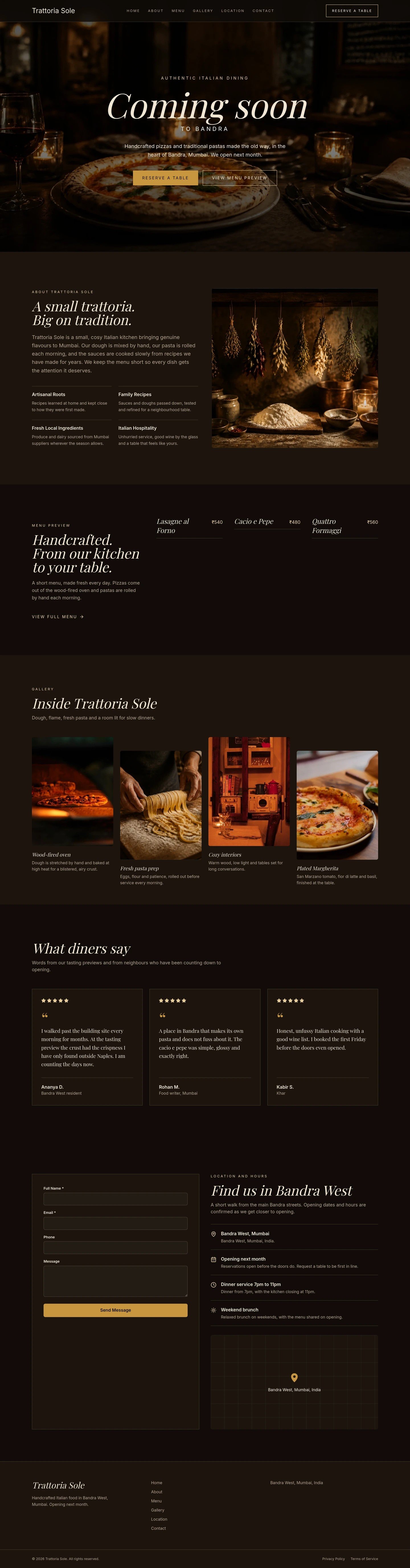 Sunday Recipe homepage design for Trattoria Sole