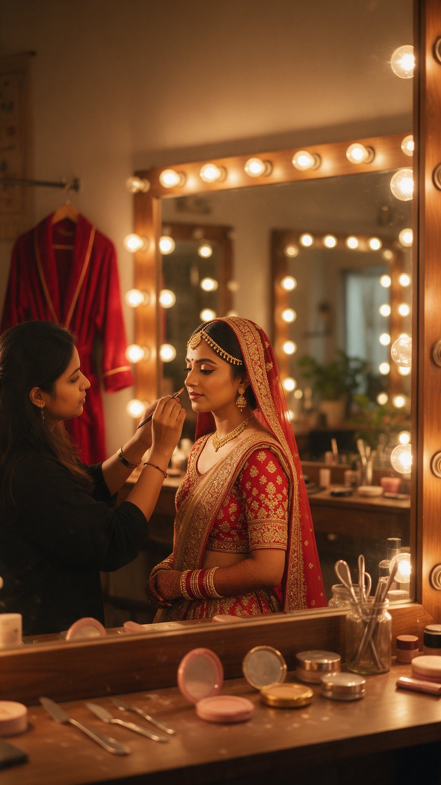 Makeup artist finishing a bride’s look