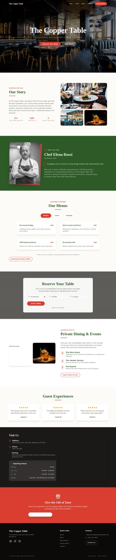 A generated restaurant site in a glassmorphism style