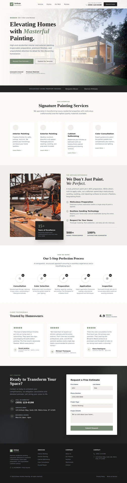 The home page of a generated painting contractor site