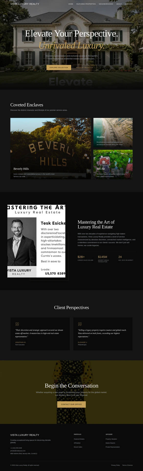 The home page of a generated estate agency site