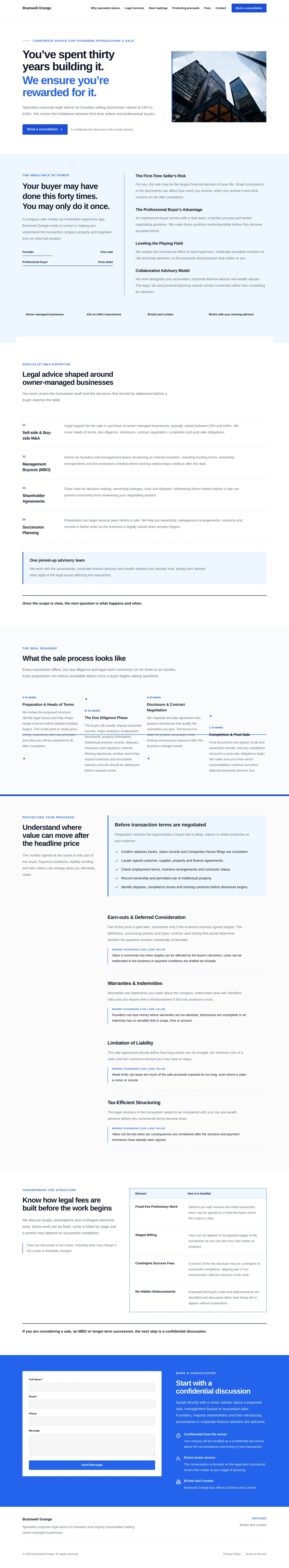 The home page of a generated law firm site, with its practice areas
